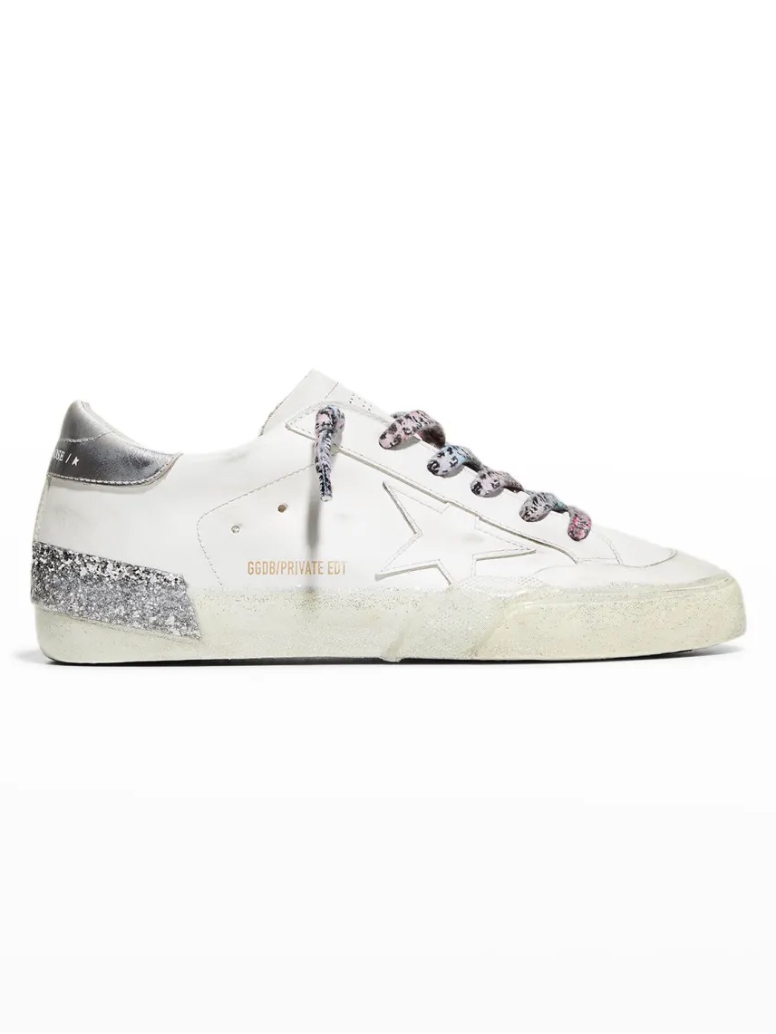 Golden Goose White Sneakers With Silver Glitter Heel And Multicolor Laces
